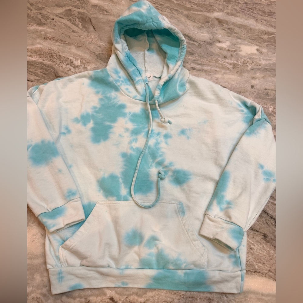Love + Harmony Tie Dye Hoodie Small Oversized Aqua Cotton Pullover